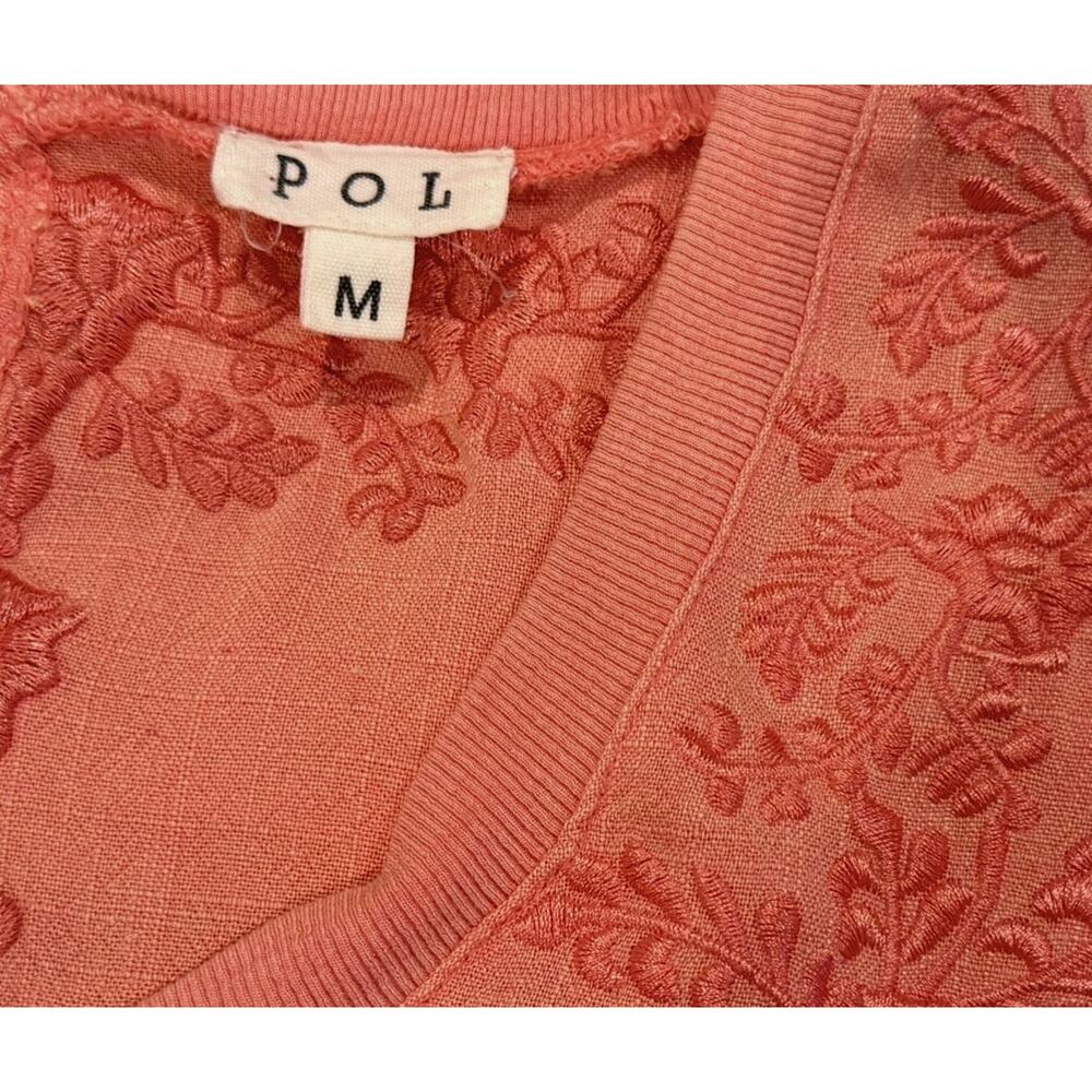 POL Top Sleeveless Coral Embroidered Boho Flowy Ruffle M - Picture 8 of 12